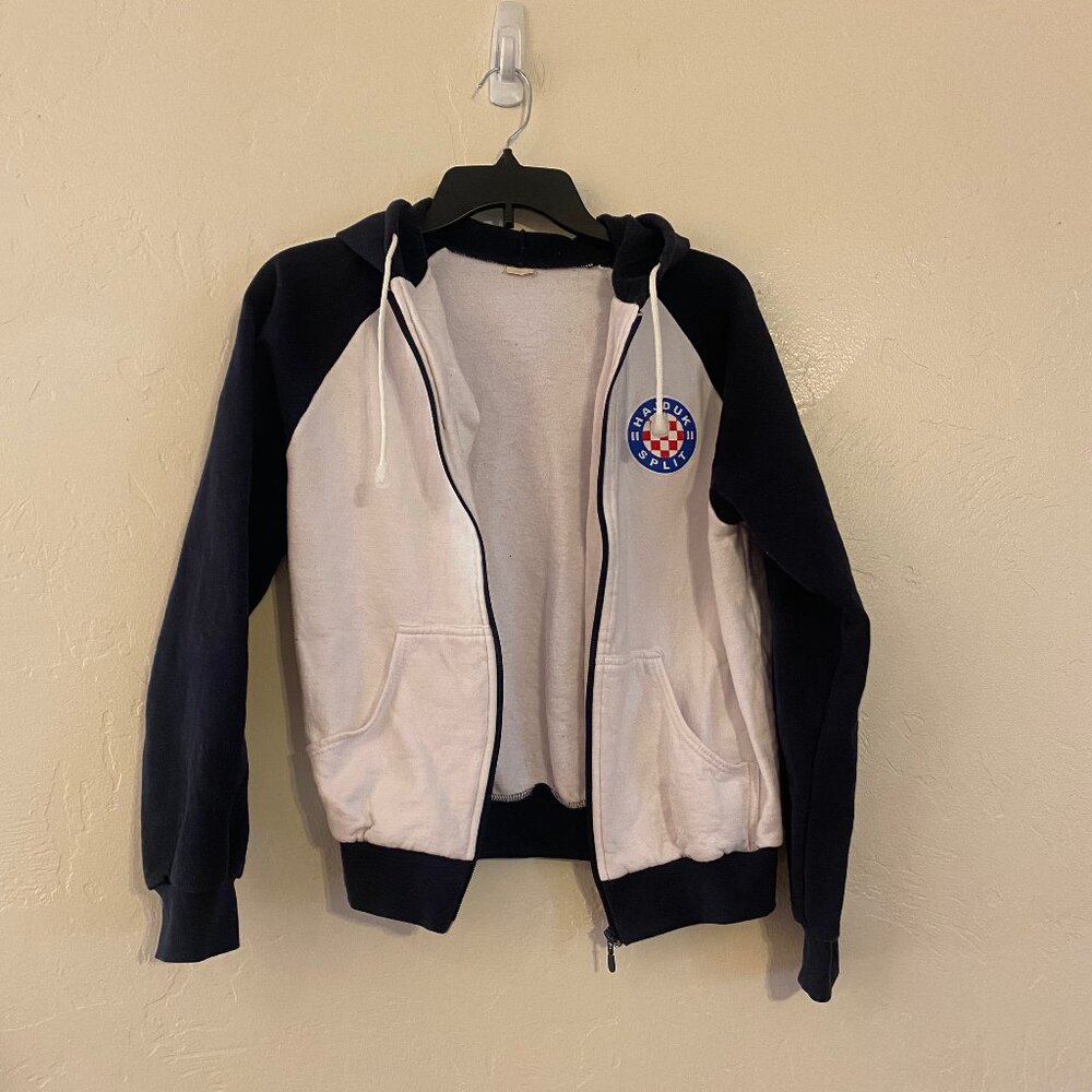 Hajduk Split Zip Up with Hood. Size 12. White and Blue.
